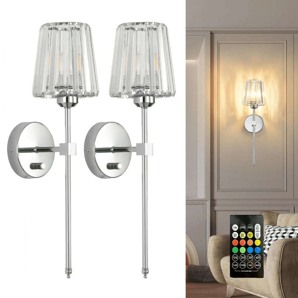 Battery Operated Crystal Wall Sconces 1/2 Gold Wireless Wall Sconce With USB Rechargeable LED Light Bulbs 12 Colors Dimmable Crystal Wall Lamp With Remote For Bedroom Living Room, Bulbs Included Without Light Bulb Vintage Wall Sconce Rechargeable Wall Sconce Stick On Sconces Wall Lighting