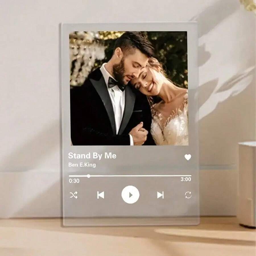 1 Customized Acrylic Music Plaque With Multiple Photos And Text, Suitable For Valentine's Day Gift, For Him And Her. Customizable Photo Album Cover, Music Song Plaque With Photos, Suitable For Father's Day, Graduation, Wedding, New Home, Restaurant, Living Room, Bedroom, Office, Tea Room, Home, Valentine's Day Decor.