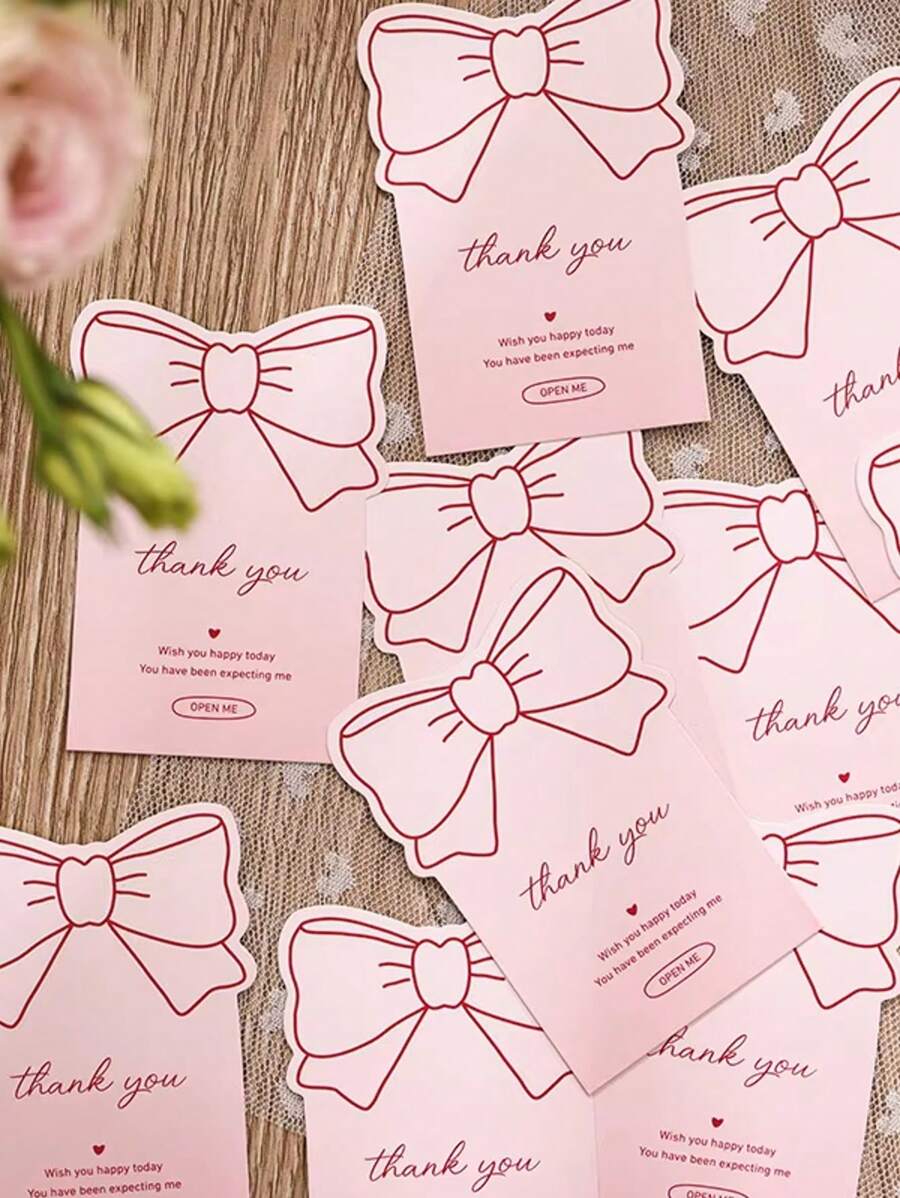 10 piezas Pegatinas rosas con lazo de moño Gracias para paquetes, etiquetas decorativas adhesivas para caja de regalo, productos de panadería, paquetes de negocios