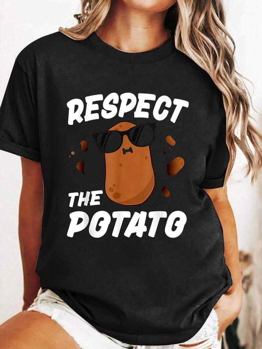 Respect The Potato Shirt For Kids Boys Men Funny Vegetable T-Shirt 100% Cotton Print Crew Neck Short Sleeve Casual T-Shirt Graphic Tees Women Tops