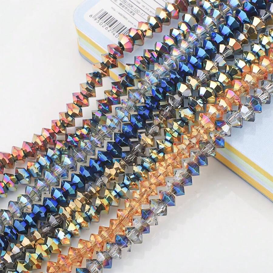 95pcs 6mm Crystal Glass Middle Hole Saucer Beads, Electroplated Colorful DIY Accessories For Shoes, Clothing, Hats, Phone Chains, Jewelry Making