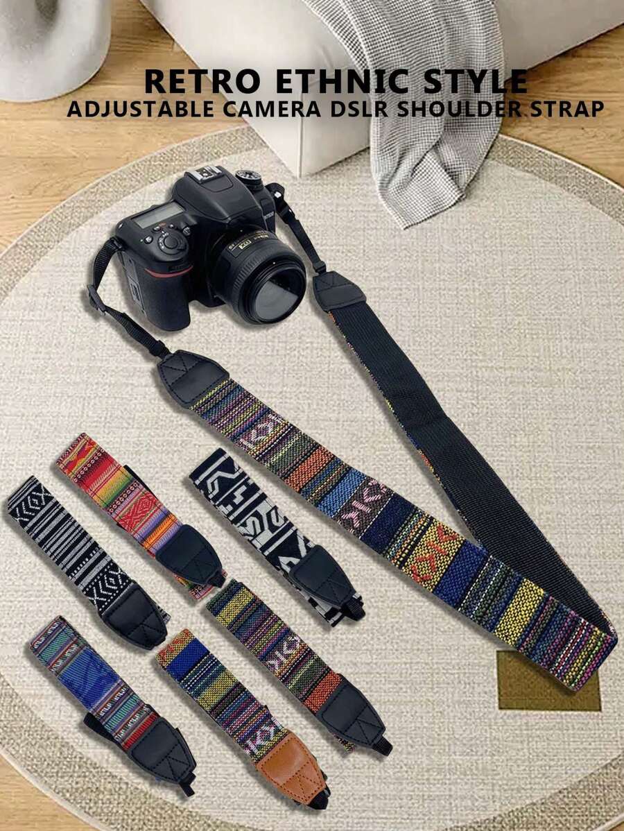 Sangle d'épaule de style rétro réglable pour appareils photo DSLR et sans miroir. Accessoires de photographie mode pour appareils photo