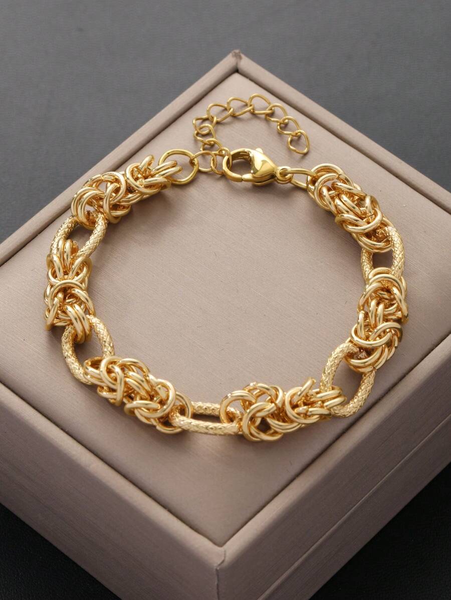 1 pieza Brazalete unisex de diseño exclusivo de cadena gruesa de acero inoxidable, de estilo minimalista, apto para uso diario y como regalo