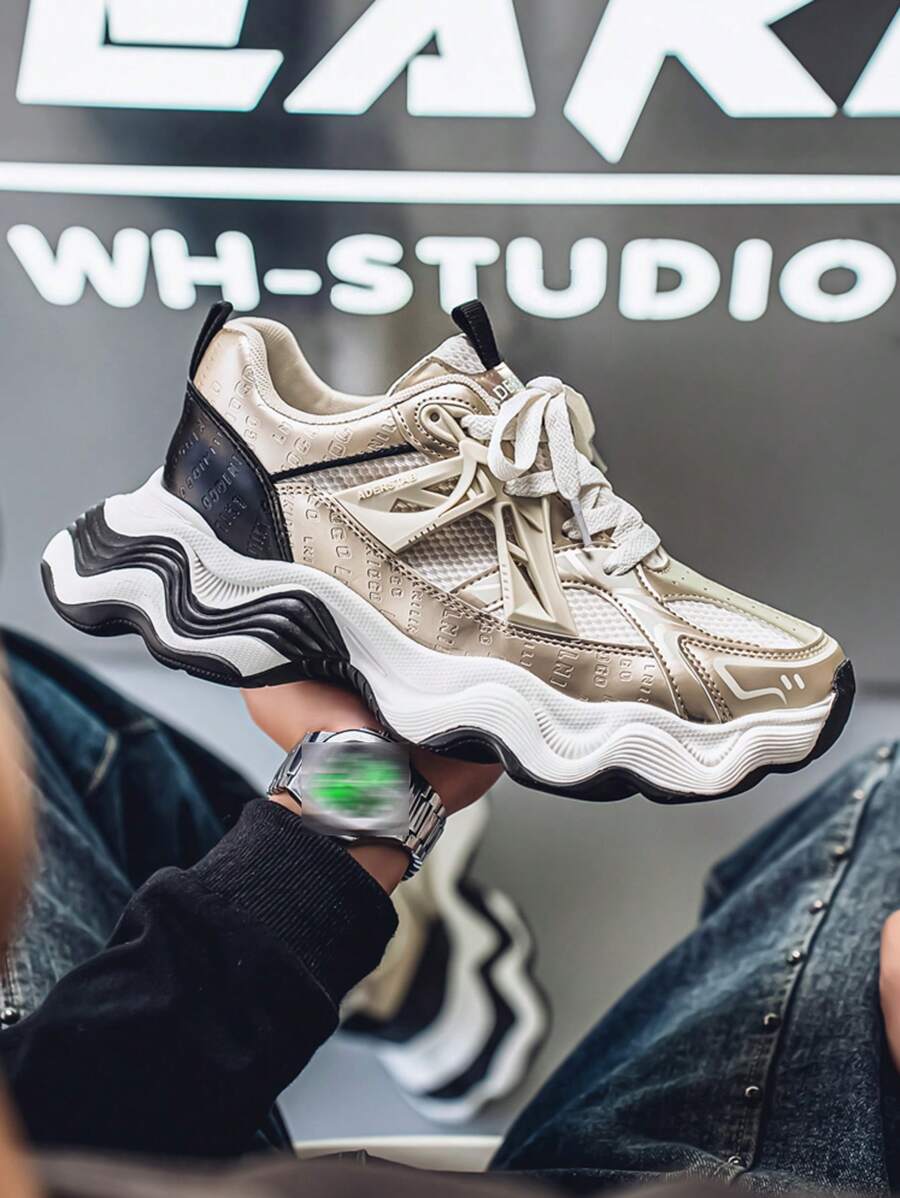 Men's Spring/Summer Wave Thick Sole Cushion Anti-Shock Casual Low-Top Rope Fashion Chunky Sneakers