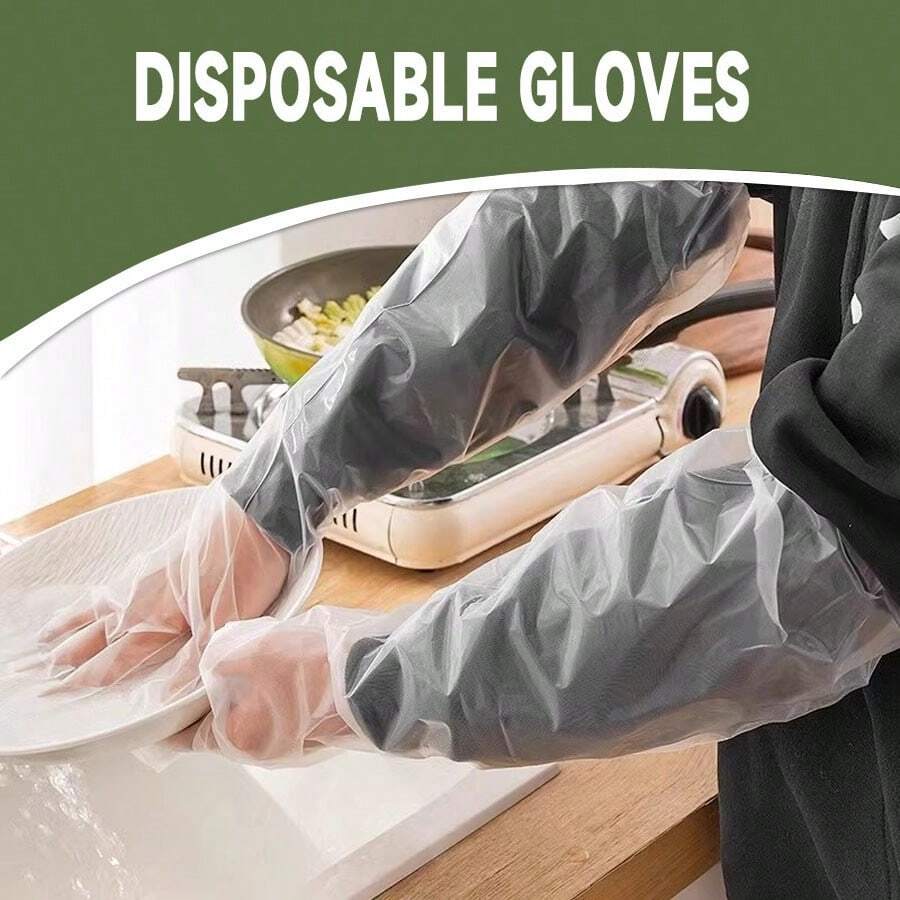 10/30/60 pezzi Guanti monouso da cucina con polsini allungati, polsini allungati e rinforzati, impermeabili e resistenti agli oli, guanti in CPE elastici, durevoli e confortevoli, multiuso per lavare, pulire e giardinaggio in cucina