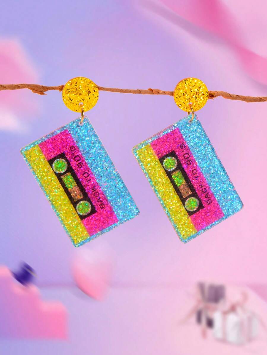 1 Paar retroglänzende Acryl-Tape Design bunte Pailletten Dekor Ohrringe Hänger Party Nacht Schmuck