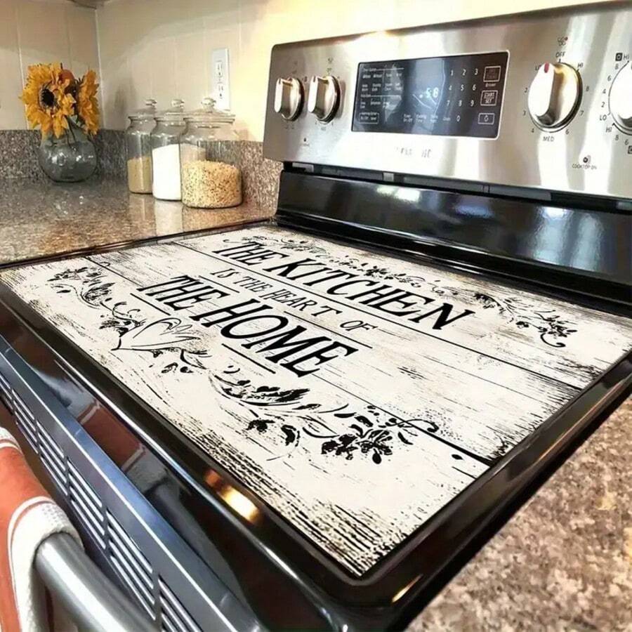 1pc Durable Polyester Gas Cooktop Panel Protector, The Kitchen Is The Heart Of The Home Wood Grain Design - Heat & Scratch Resistant, Easy To Clean - Fits Any Kitchen, Stovetop Protector