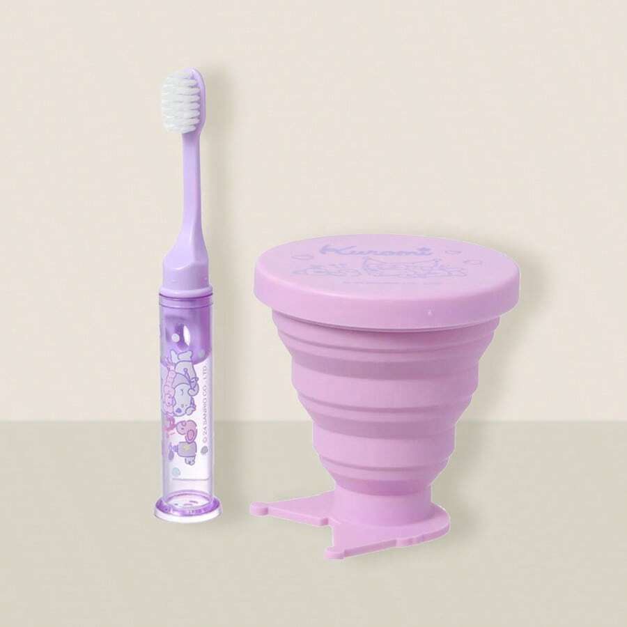 Miniso Set toilette avec tasse pliable Sanrio (Kuromi), mignon dessin animé, portable pour les voyages (1 pièce), décoration de salle de bain à la maison, été