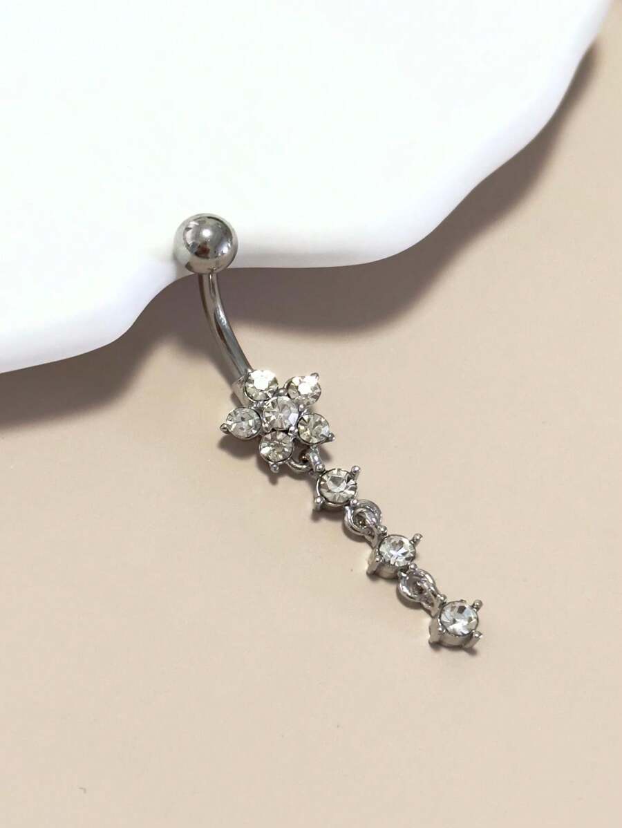 1 pieza Aro para el ombligo con forma de flor de acero inoxidable con circonita cúbica, adecuado para uso diario de la mujer
