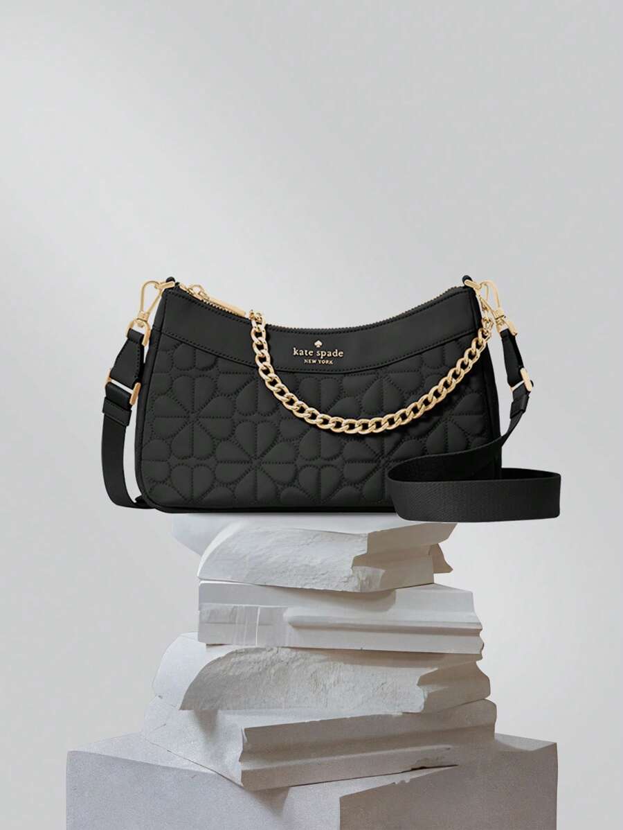 Kate Spade Bolso Hobo acolchado negro tipo plumón para mujer, bolso ligero para el hombro, bolso cruzado para mujer, bolso de mano pequeño para damas con correa ajustable y desmontable