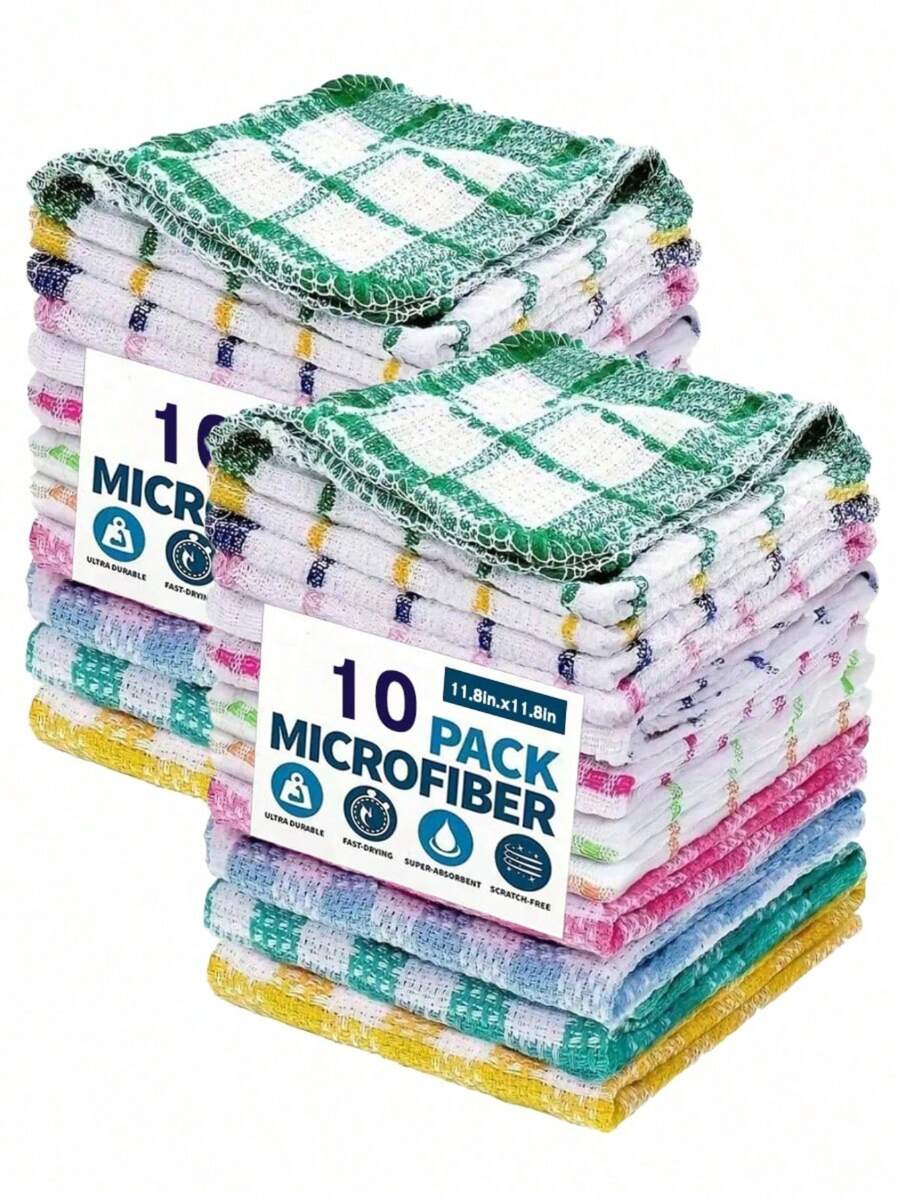 5/12pcs Kitchen Double-Sided Dishcloth Checkered Scrubbing Cloth Multi-Functional Cleaning Cloth Car Cleaning Wiping Cloth (Random Color)