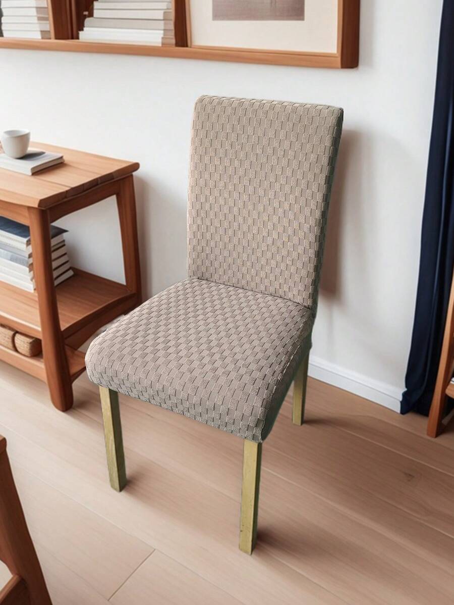 1 pièce Housse de chaise jacquard, motif à carreaux de couleur unie, housse de chaise à haute élasticité, pour la décoration de salle à manger, de cuisine, de maison et de fête, housse de protection de chaise