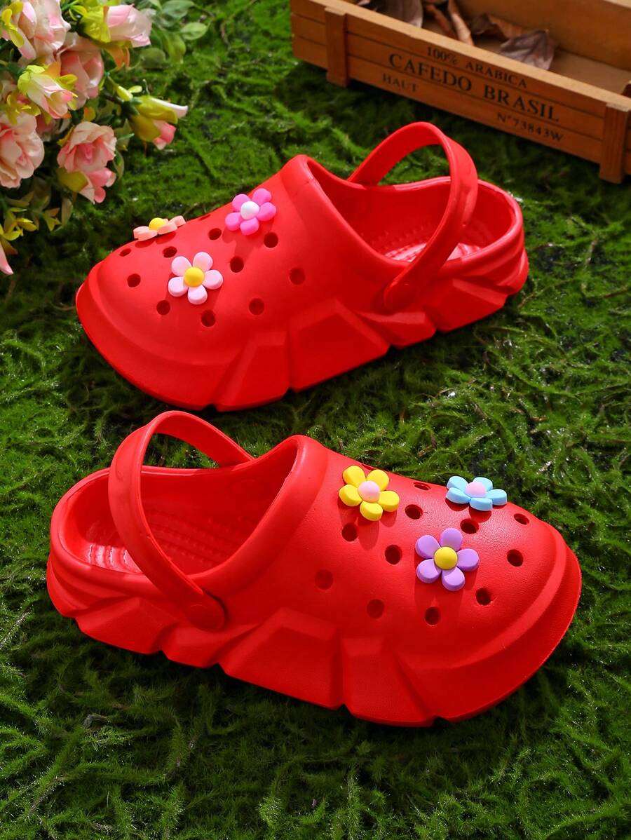 HOEASE Cute Cartoon Flower Design Clogs For Girls, Breathable Non-Slip Slip-On Sandals, Indoor Outdoor Beach Shoes Garden Shoes For All Seasons