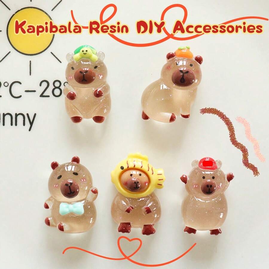 4 pezzi Mini decorazioni per orso marrone trasparente in resina, fermagli per capelli in acrilico color crema, accessori all'ingrosso per il fai-da-te