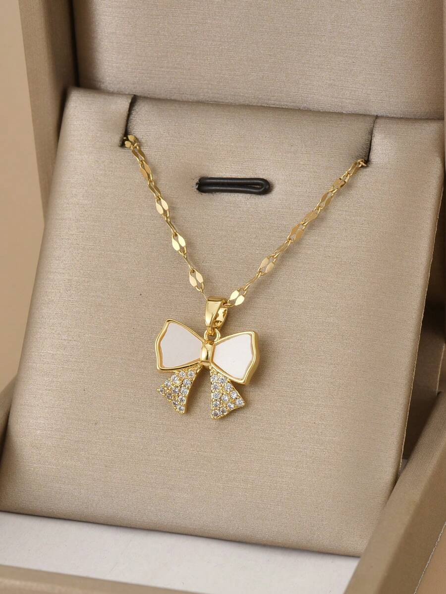 1pc Fully Rhinestone Encrusted Butterfly Stainless Steel Luxury Necklace For Women