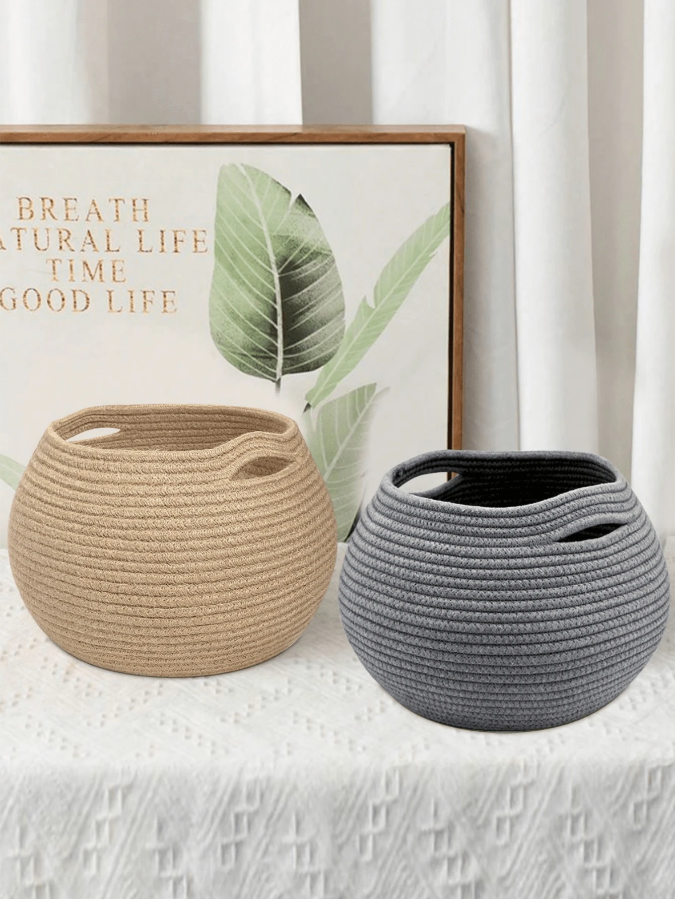 1pc Rope Storage Basket, Desktop Organizer Box, Key And Sundry Storage Box, Handheld Cosmetic Storage Basket, Storage Basket, Storage Box, Bedroom Supplies, Gift Basket, Basket, Bedroom Storage Box, Storage Basket, Stair Basket, Easter Basket, Wooden Basket, Cute Gift Basket