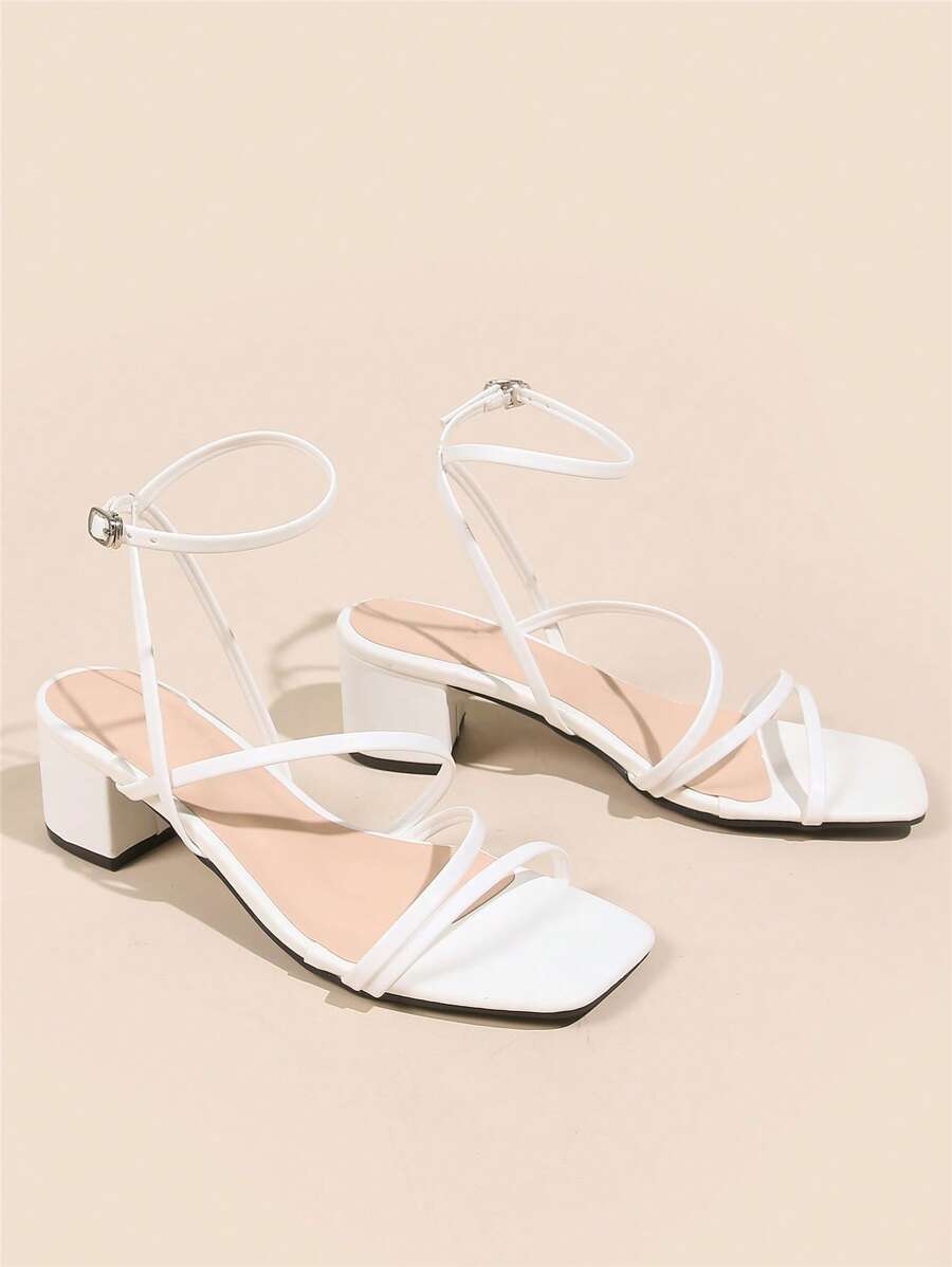 Wide Fit Women Minimalist Cross Strap Open Toe Thick Heel Strappy Dress Sandals, Simple Elegant Versatile Strap Outdoor Party High Heels