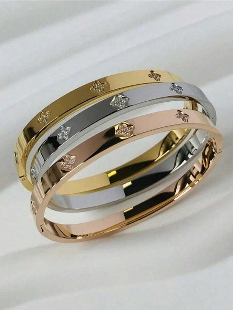 1 pieza Brazalete abierto de acero inoxidable enchapado en oro de 18k con circonita cúbica colorida y resistente al agua, joyería de moda para mujeres