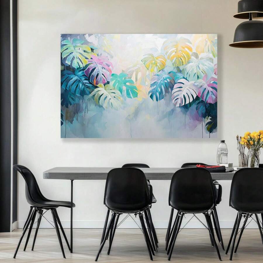 1pc Tropical Leafy Abstraction Artwork Product Image Gift For Family, High-Definition Printing With Frame Suitable For Office, Bedroom, Kitchen, Living Room Artwork Wall Painting