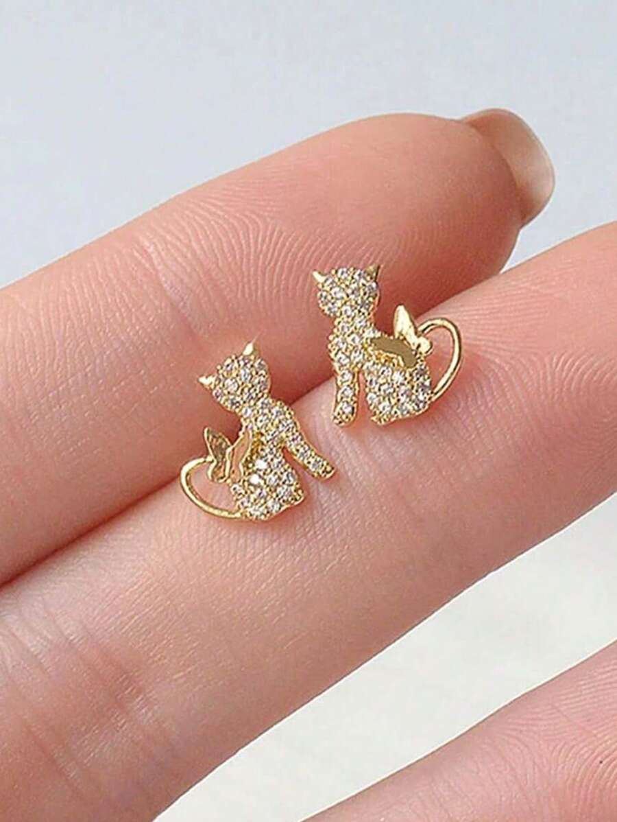 1 Pair Kids Cute Cat Stud Earrings For Girls Gifts For Daily Decoration For Party Jewelry Birthday Gift