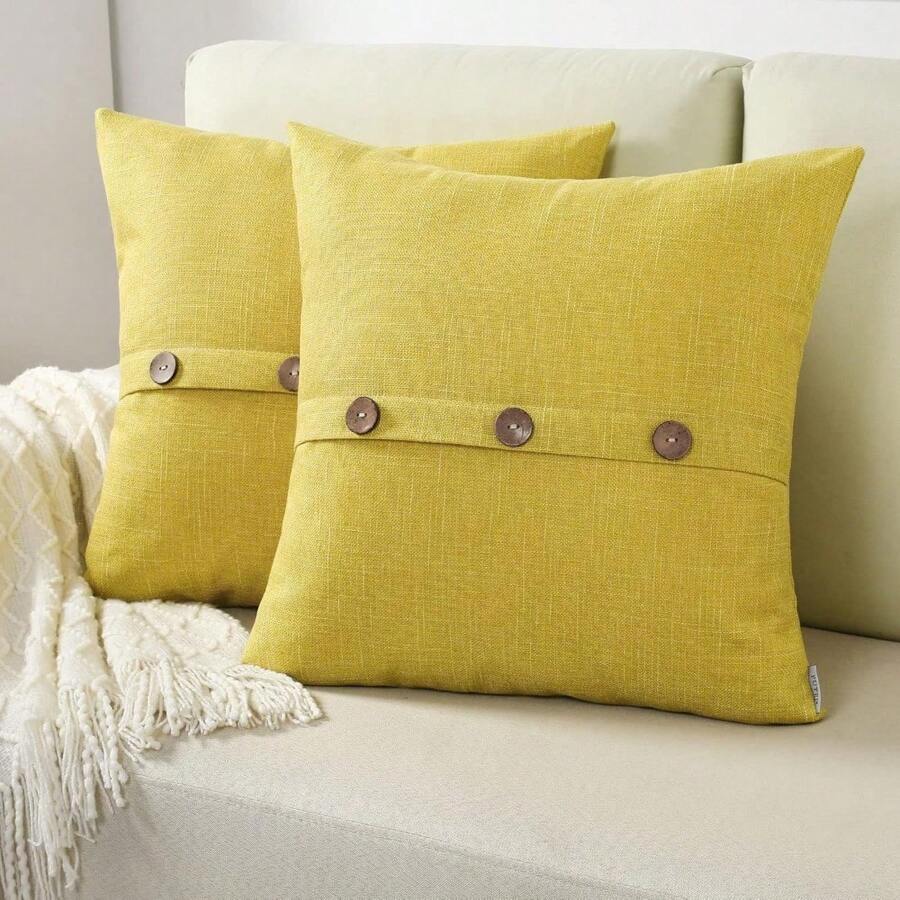 almohada decorativas de lino decoración del hogar de primavera e invierno con botón/cierre clásico, funda de cojín cuadrada de granja, decoración neutra para sofá