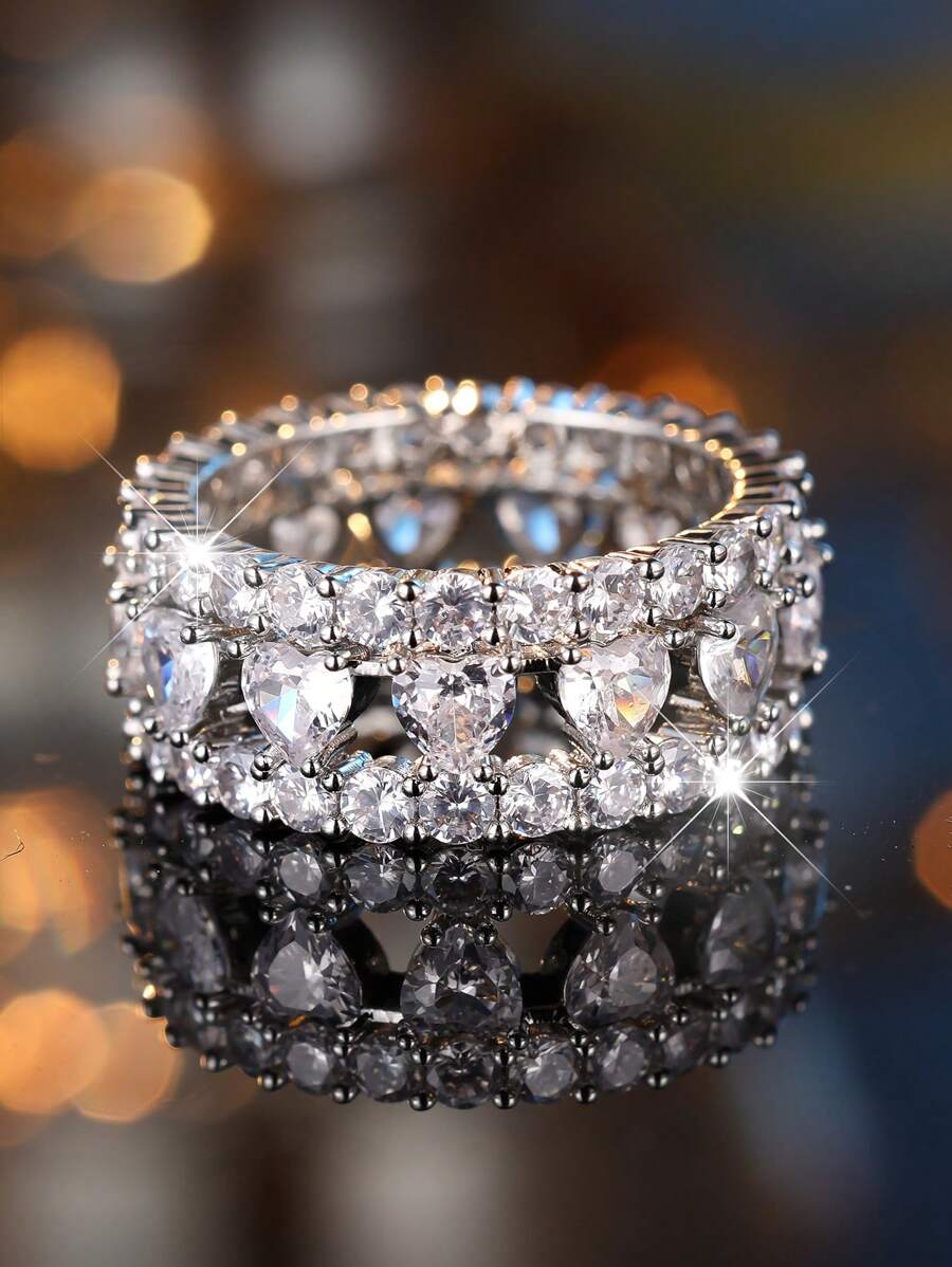 1 pieza Anillo de compromiso/propuesta elegante y lujoso con forma de corazón, lleno de amor