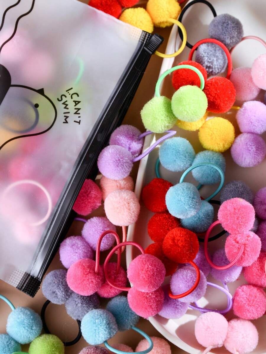 30 pièces Élastiques à cheveux pompons doux et colorés, petits accessoires de cheveux à boule en peluche pour femmes, queue de cheval, élastiques à cheveux, supports de queue de cheval