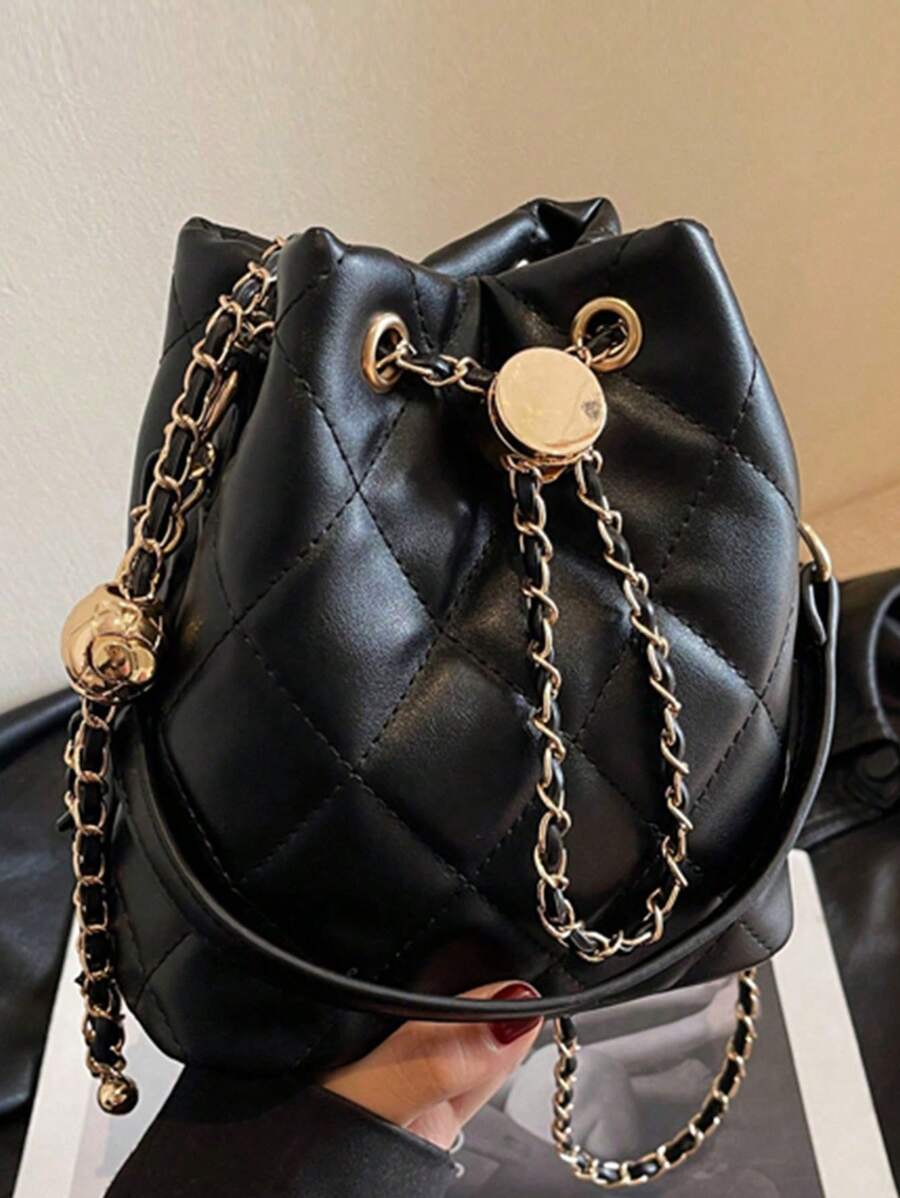 Bolso de cubo para mujer 2024 nuevo con cadena rómbica y un hombro oblicuo