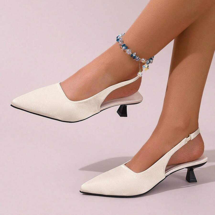 Sandales à talon ouvertes pour femmes, chaussures de soirée à bout pointu avec bride arrière et talon moyen, conviennent pour la fête, le bureau, le travail, à porter avec des jupes, beige, élégantes et charmantes