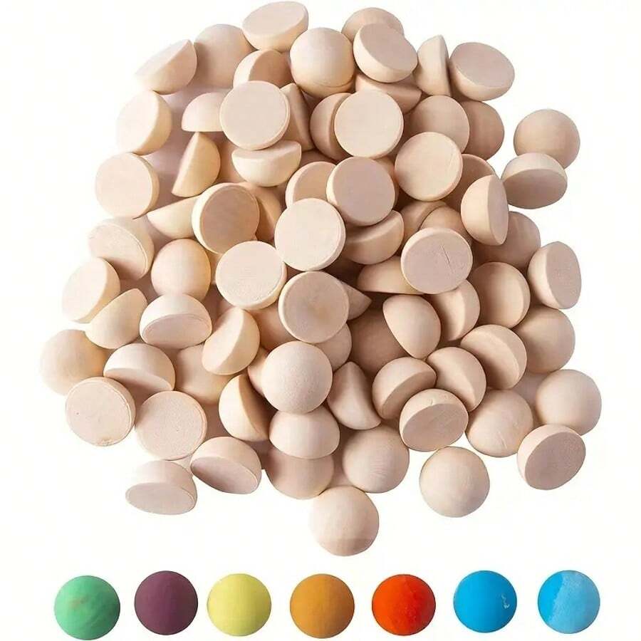 50 Wooden Beads Set Semi-Circle Semi-Sphere Semi-Circle, DIY Craft Material, Wooden Semi-Sphere Beads