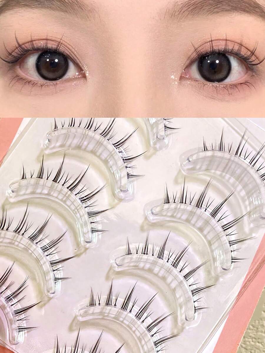 5pcs 5 Pairs Of Soft And Reusable Upper Eyelashes, 8-10mm Soft, Extremely Fine, Black Stem, Natural Simulation, Comic Like, Fake Eyelashes, Slender, Thick, Straight, European And American Style, Slouchy Eyelashes, Portable, Essential For Daily Commuting Makeup