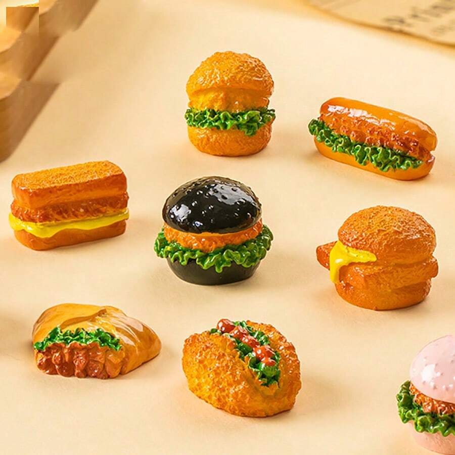 1/5/10pcs Mini Hamburger Fake Food, Realistic Hamburger, Mini Panini Hamburger Fake Food, Resin Crafts, Miniature Decorations, Artificial Food, Resin Figurine, Decorative Accessories, Dollhouse Toys, Photography Props, Dollhouse Accessories School Supplies,Back To School