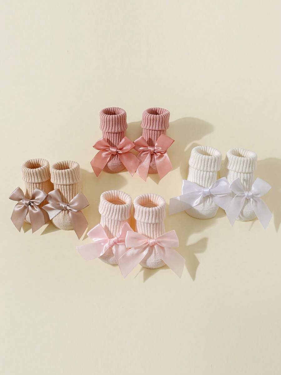 4 pares de calcetines de algodón para bebé/niña pequeña con lazo decorativo y antideslizantes hasta el tobillo, aptos para gatear en el suelo de interior