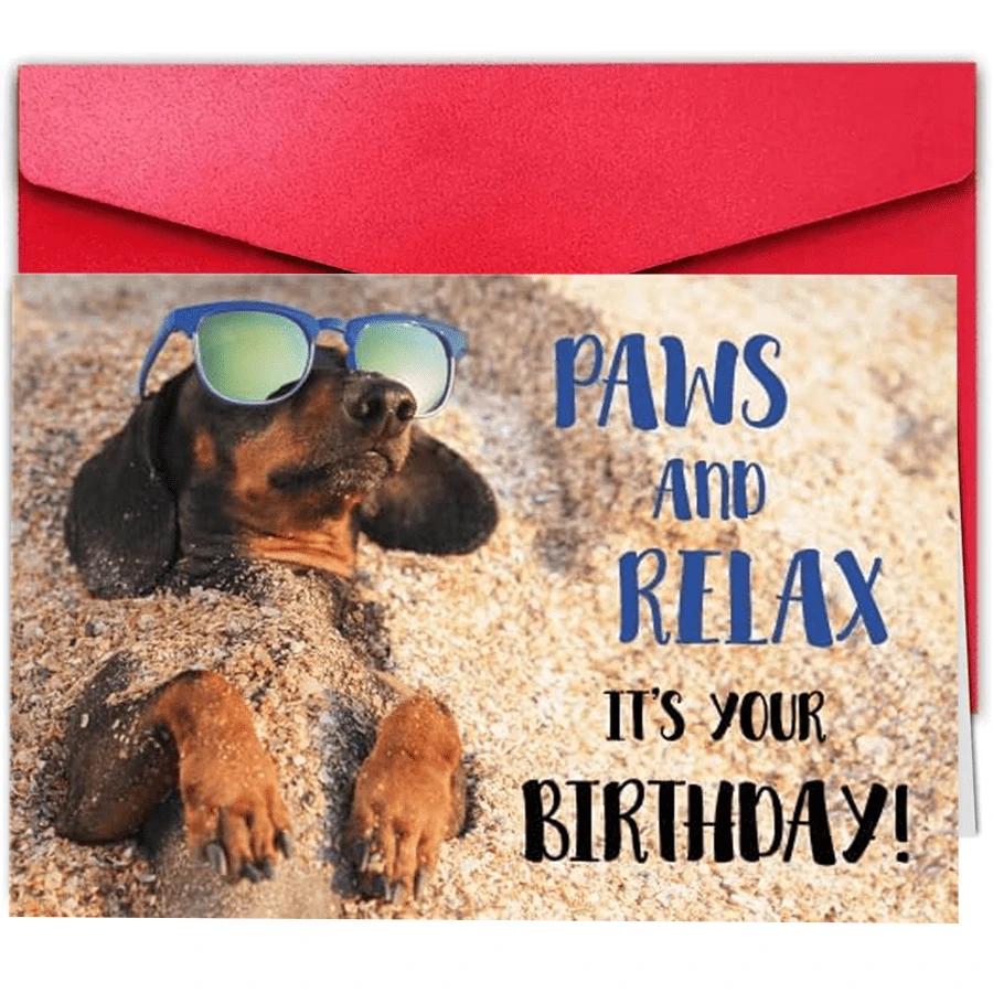 1Pc Paws And Relax Dachshund Birthday Card – Funny Dog-Themed Greeting Card With Relaxing Beach Vibes For Animal Lovers And Special Celebrations