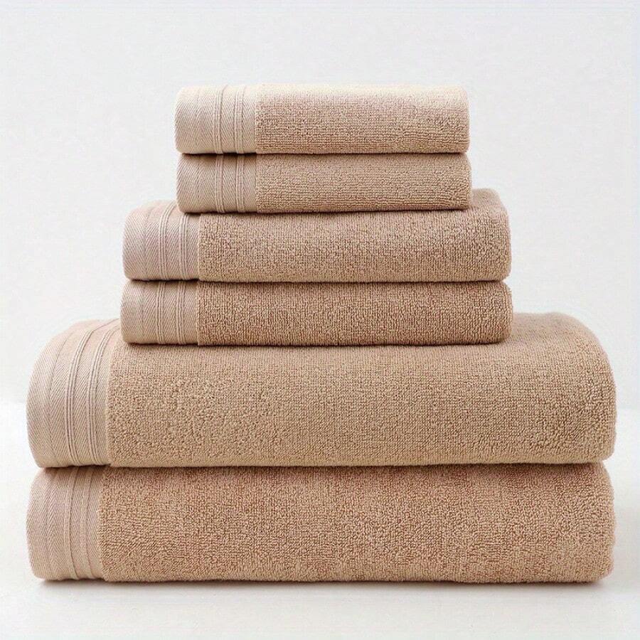 Juego de 6 toallas de lujo suaves de algodón - Toallas de baño y mano absorbentes con paños de lavado para uso en el hogar y el hotel