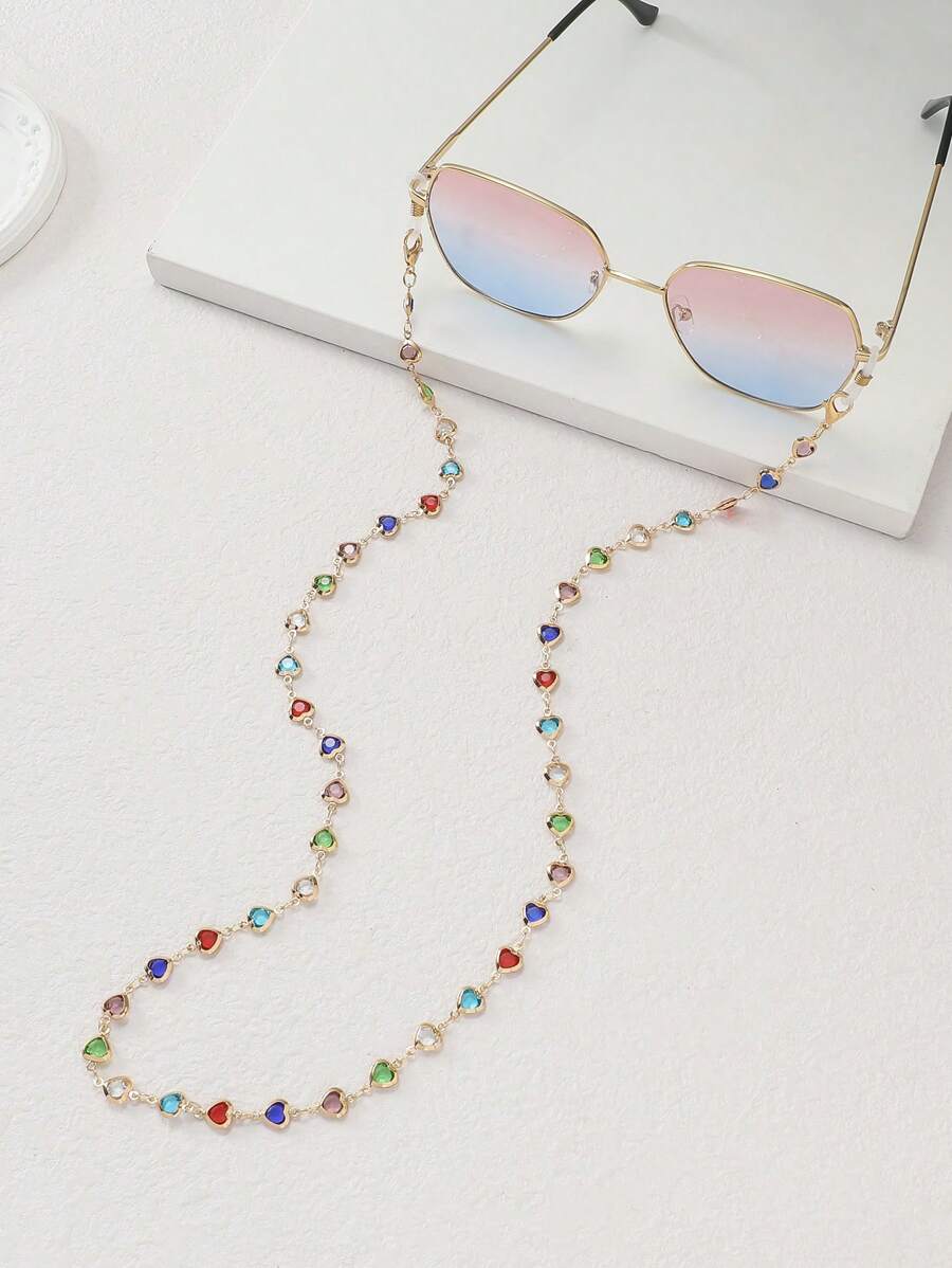 1 pieza Cadenita colorida para gafas con cristales de color (cristales con forma de corazón en color aleatorio)