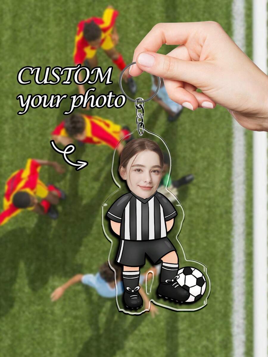 1pc Custom Soccer Keychain, Personalized Football Player Keychain With Face Photo, Acrylic Material (With Protective Film), Waterproof , Cute & Funny Design, Unique Sports Keychain, Perfect Gift For Boyfriend/Girlfriend, Creative Gift For Soccer Fans,Christmas, Easter, Birthday,Father's Day,Valentine's Day,Party,New Year