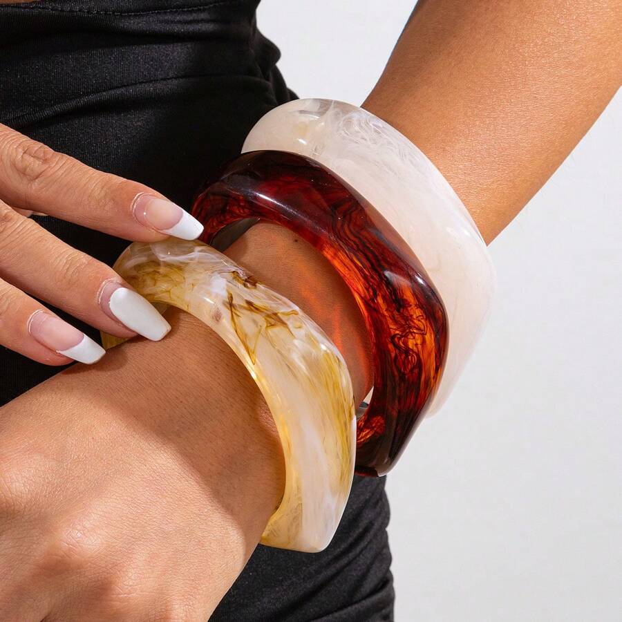 1pc Fashionable Tortoiseshell Geometric Asymmetrical Gradient Square Bracelet, Suitable For Work, Travel, Party And Various Occasions