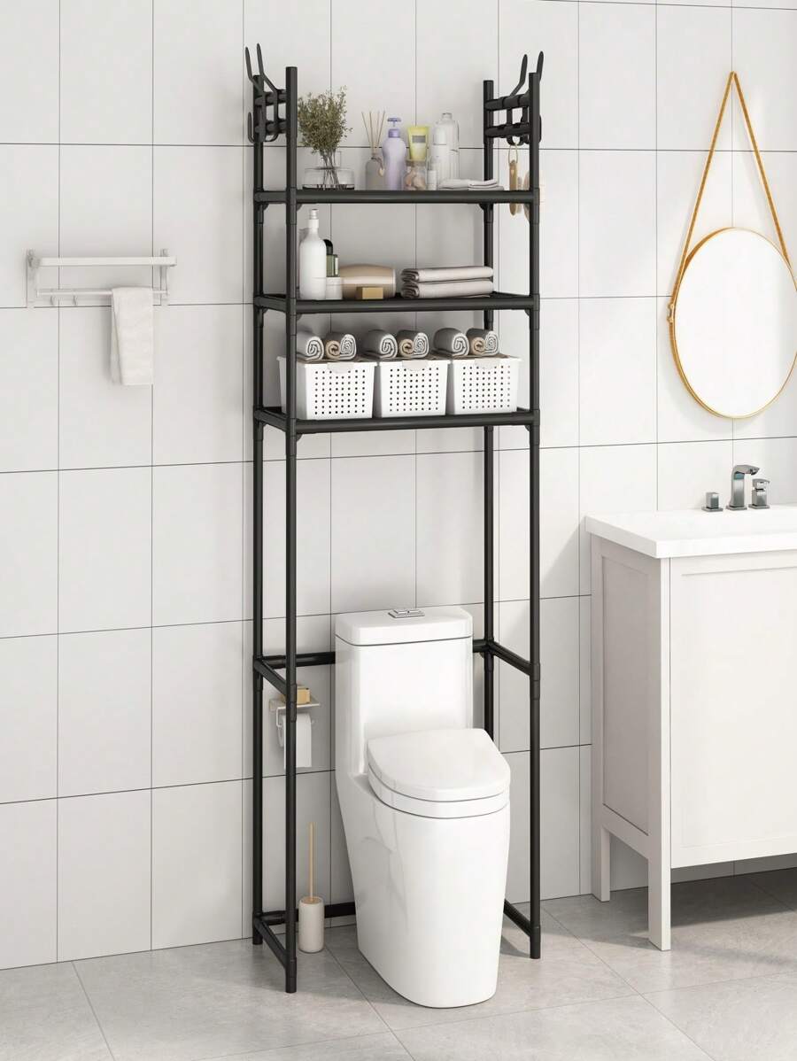1pc 3-Tier Floor Bathroom Toilet Storage Rack, Multi-Layer Multifunctional Bath Space Saver Shelf