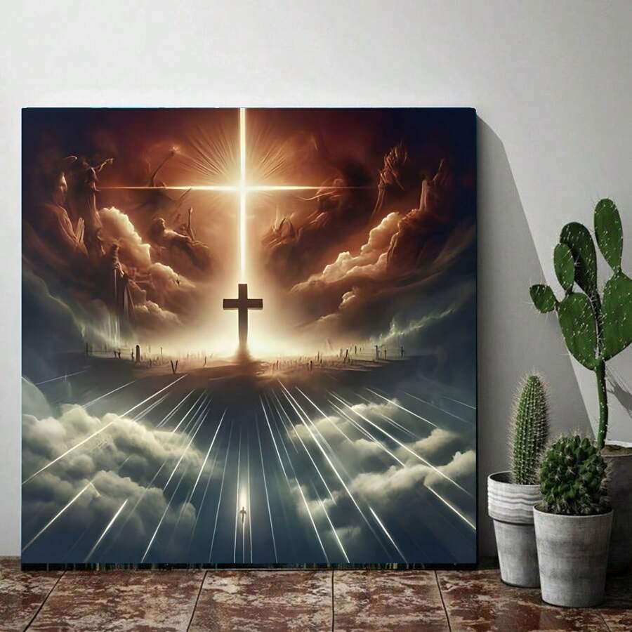 5D DIY Diamond Painting Kit Divine Cross With Angelic Rays, Full Round Drill Acrylic Mosaic Set, Frameless 11.81x11.81 Inch Wall Art, Ideal Home Decor & Inspirational Gift For Adults And Beginners, New Diamond Painting Kits