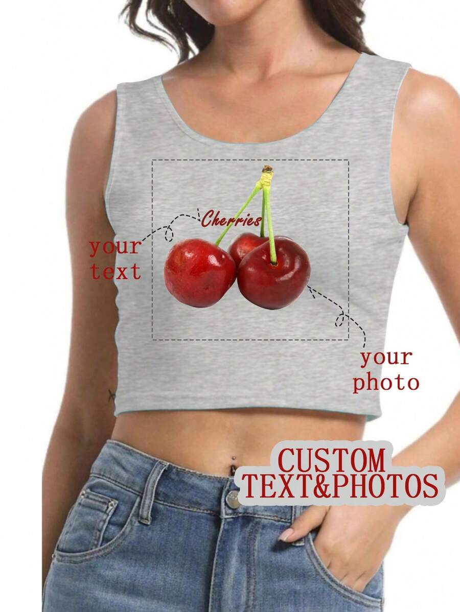 Custom Women's Short Tank Top - Add Your Own Text And Photos (Fruits/Photos/Friends Photos/Selfies/Favorite Patterns/Pets), Design Your Own Personalized Prints
