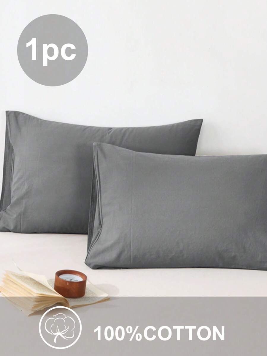 1 pieza Funda de almohada de color gris oscuro, de unicolor y estilo japonés sencillo, para niños y niñas, estudiantes, dormitorio, para todas las estaciones, que no se deshilacha fácilmente. Excluye el relleno de la almohada. Ropa de cama, artículos para el hogar, tamaños individual, doble, queen, king.