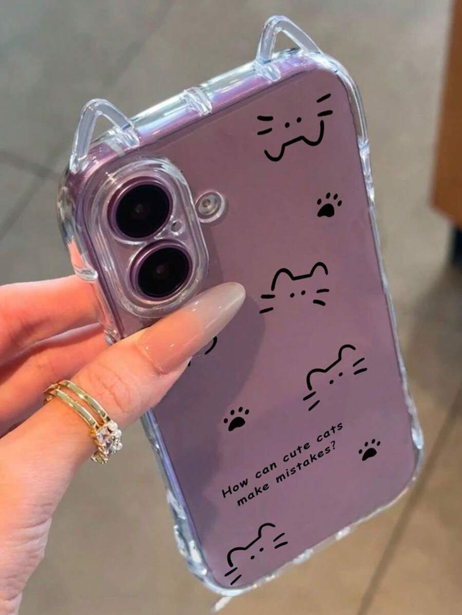 1 Stück Handyhülle mit Katzenpfoten-Umriss und Slogan, transparente Schutzhülle mit Luftpolster, 1,5 mm weiches TPU-Silikon Katzenohr-Design mit Schlaufenloch, geeignet für 16/16Pro/16PLUS/16Promax/15Promax/11/12/13/14/15Plus/15Pro/14Pro/13Pro/16E