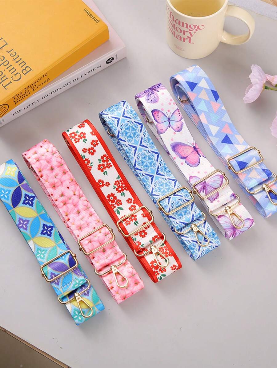 1pc Fashionable Adjustable Printed Detachable Shoulder Strap, Versatile Luggage Accessory Flower Floral Butterfly