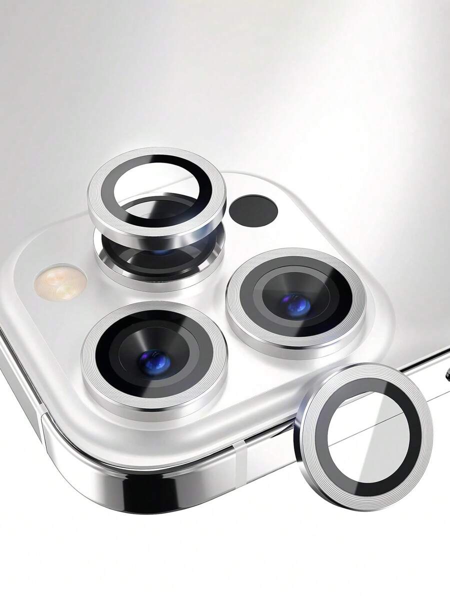3 Packs Compatible With IPhone 16/16e/15/14/13/12/11 Pro Max Aluminum Alloy Camera Lens Case - Tempered Glass Film With Super Strong Adhesive Ring, Drop-Proof, Camera Lens Protective Film, Silver Gift For Birthday, Family, Friends Alloy Metal With Tempered Glass Full Cover, Lens Protector, Phone Accessories