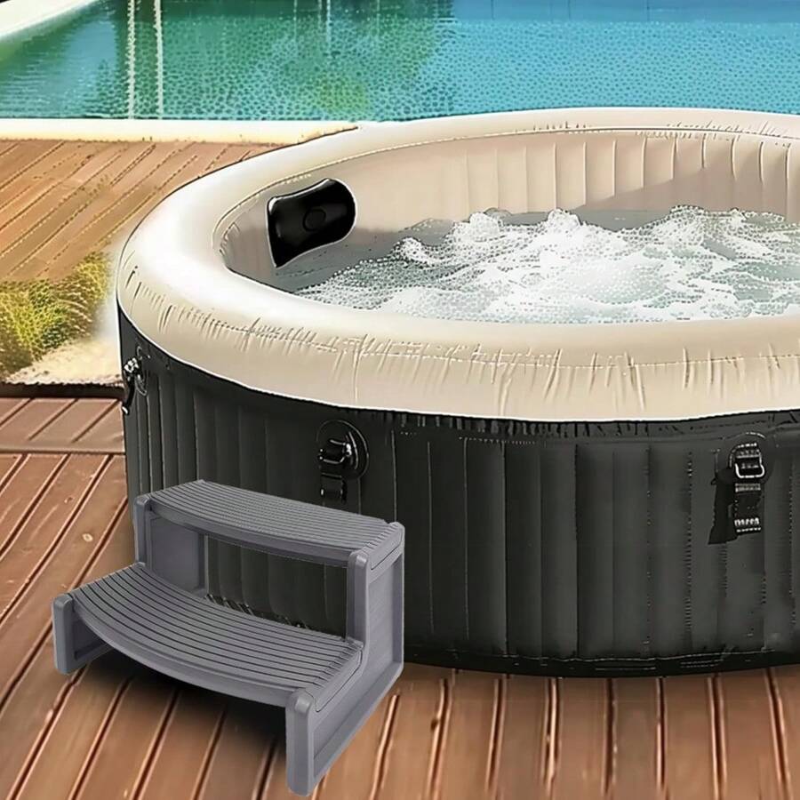 Spa Step Hot Tub 2-Step Universal Outdoor Indoor Step Stool Pool Ladder Plastic Slip Resistant Striped - Dark Gray