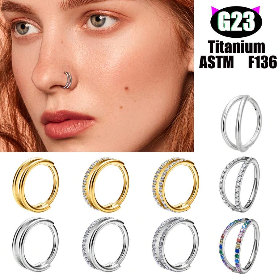 1 pièce Boucle d'oreille/Clou de nez/Anneau de lèvre polyvalente en titane G23 hypoallergénique, style unisexe INS avec micro-incrustation de zirconium, bijou de piercing
