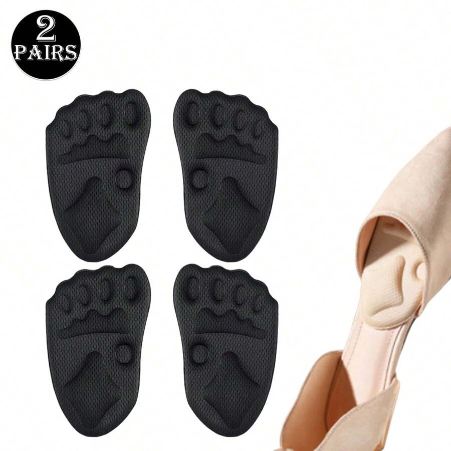 2 Pairs Non-Slip, Cushioned Half Insole Pads, Thick Forefoot Cushion For Women High Heels, Reduce Shoe Size