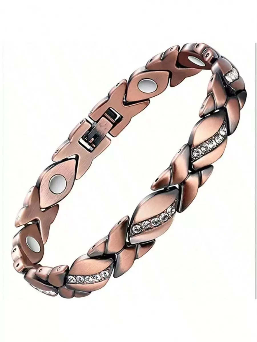 1 pièce Nouveau bracelet magnétique à feuille de diamant, en ancien cuivre rouge brossé, réglable