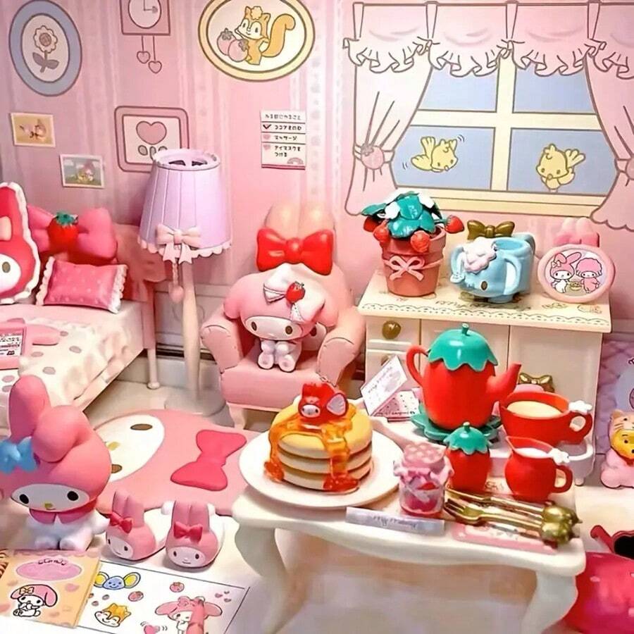 Sanrio 1pc Hello Kitty Miniature Furniture Mystery Box - Cute DIY Anime Dollhouse Decor Accessories - Perfect Gift For Birthdays, Mid-Autumn Festival, Holiday Season, Craft Supplies (Blind Box, Random Assortment)